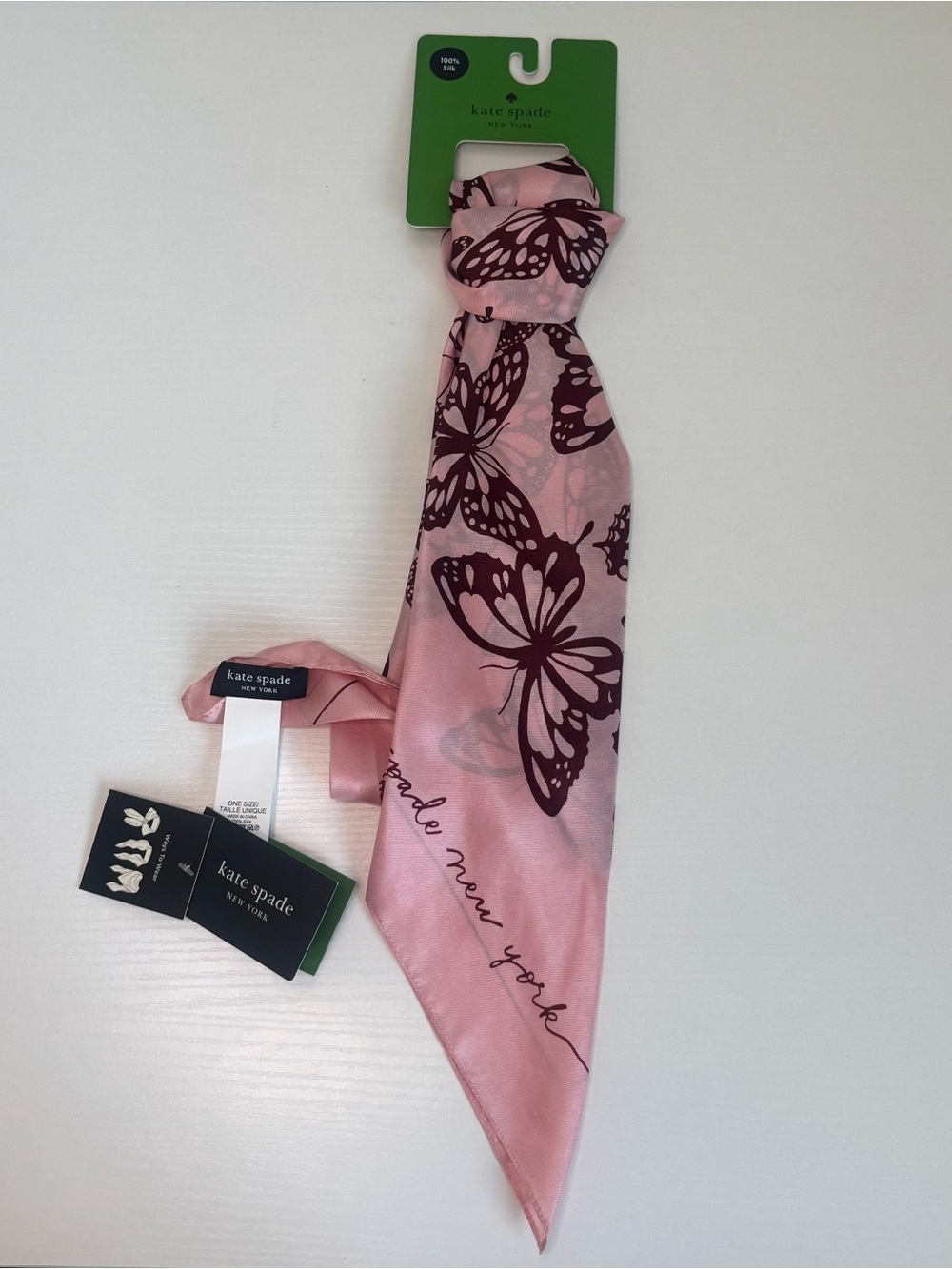 Kate Spade New York Spring Flight Silk Square Scarf Pink Butterfly New